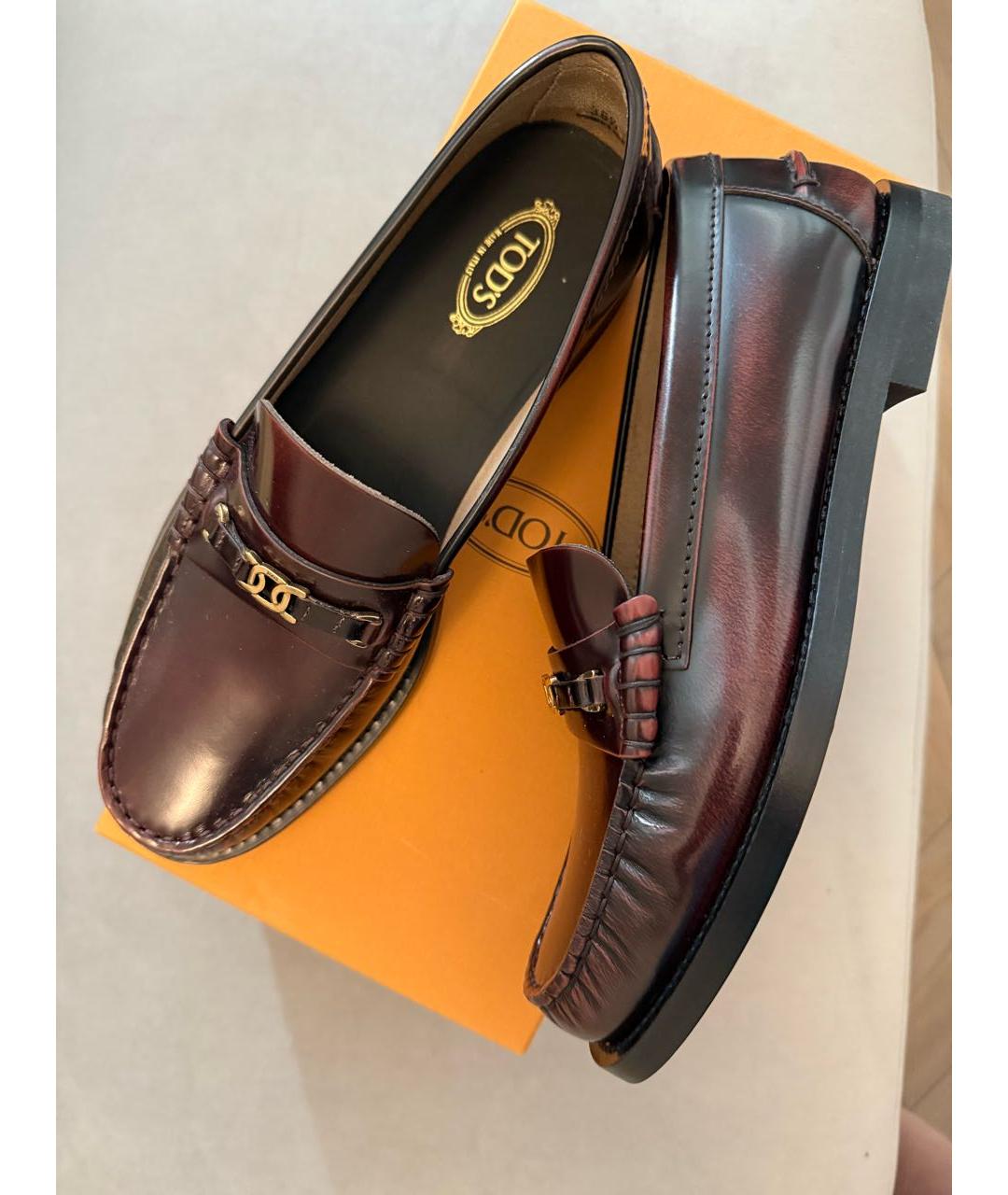 TOD'S Бордовые кожаные лоферы, фото 5