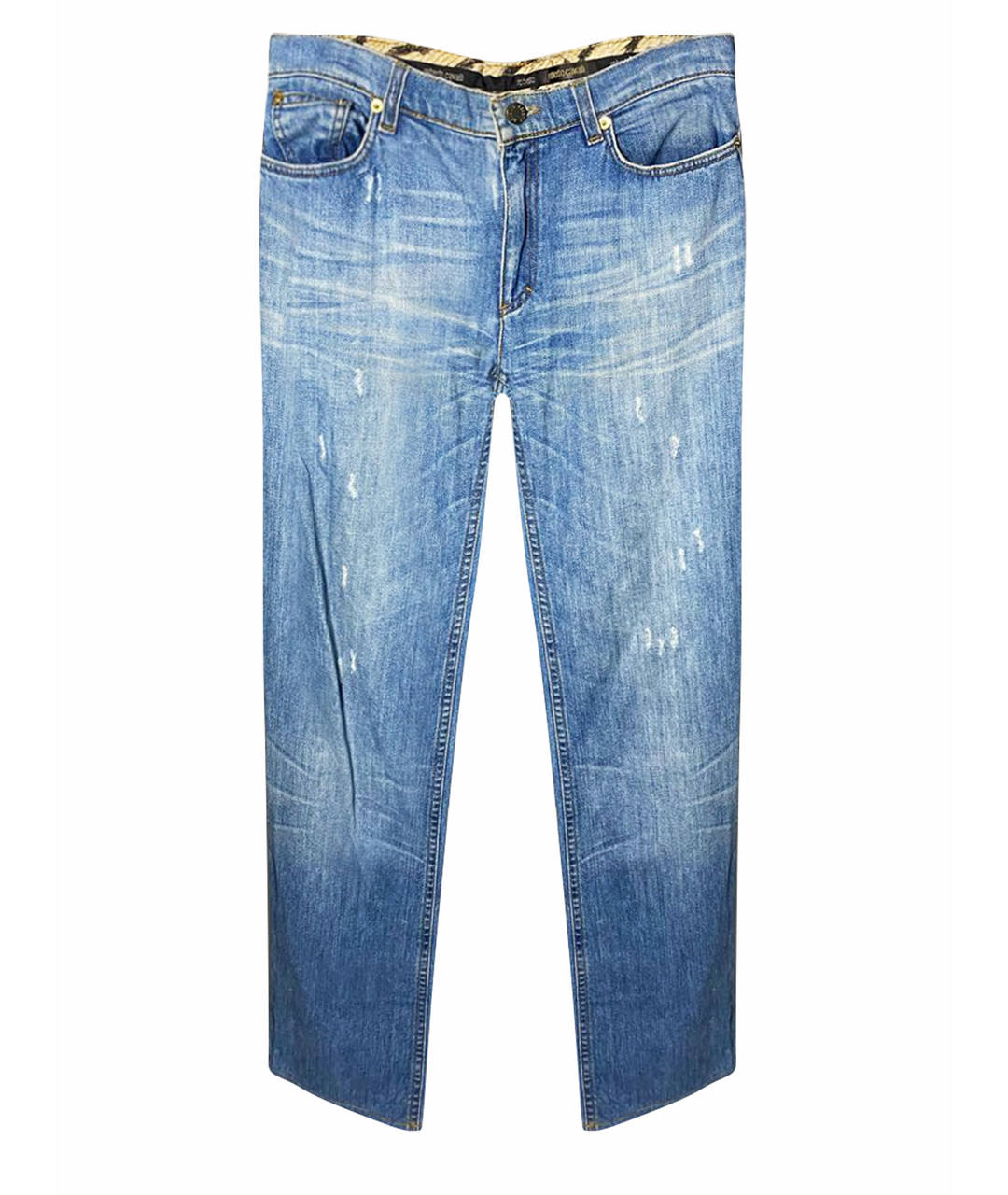 ROBERTO CAVALLI Голубые хлопковые прямые джинсы, фото 1