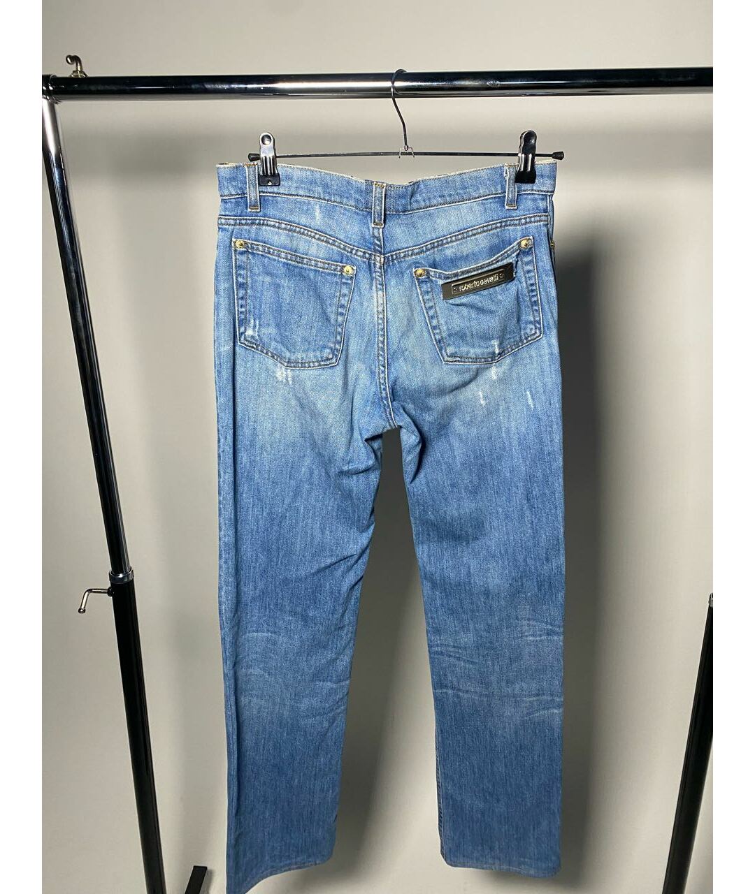 ROBERTO CAVALLI Голубые хлопковые прямые джинсы, фото 2