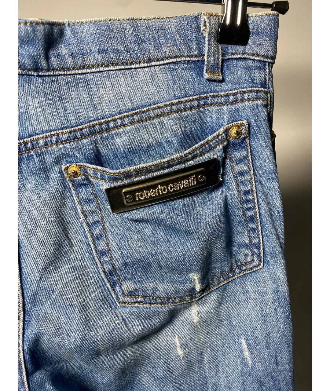 ROBERTO CAVALLI Голубые хлопковые прямые джинсы, фото 4