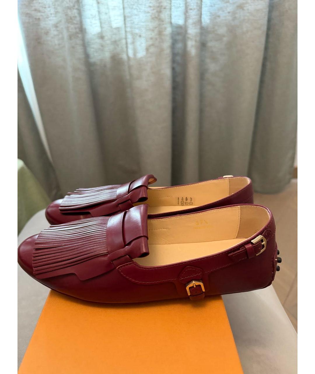 TOD'S Бордовые кожаные мокасины, фото 5