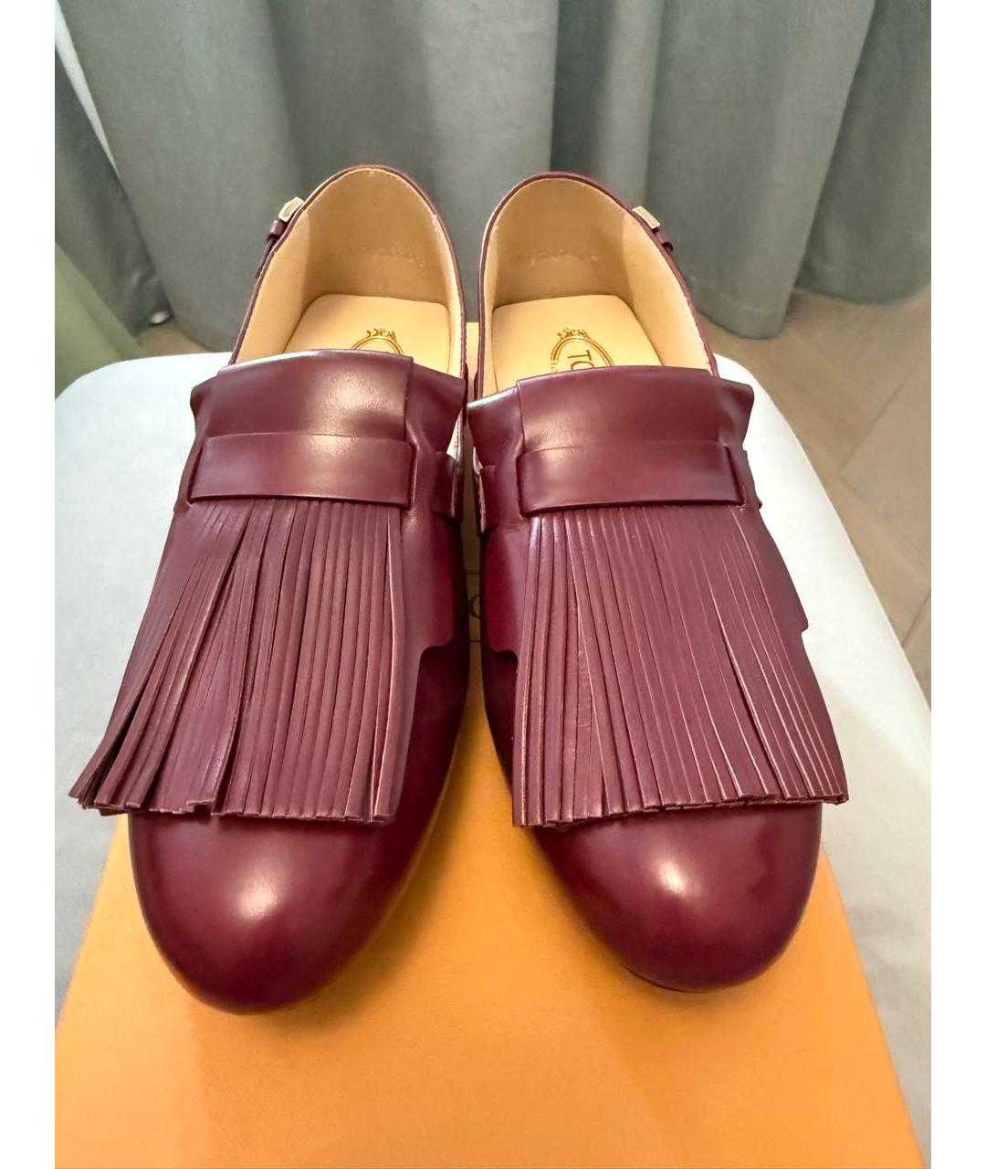 TOD'S Бордовые кожаные мокасины, фото 2
