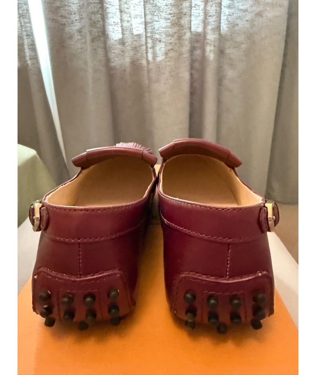 TOD'S Бордовые кожаные мокасины, фото 4
