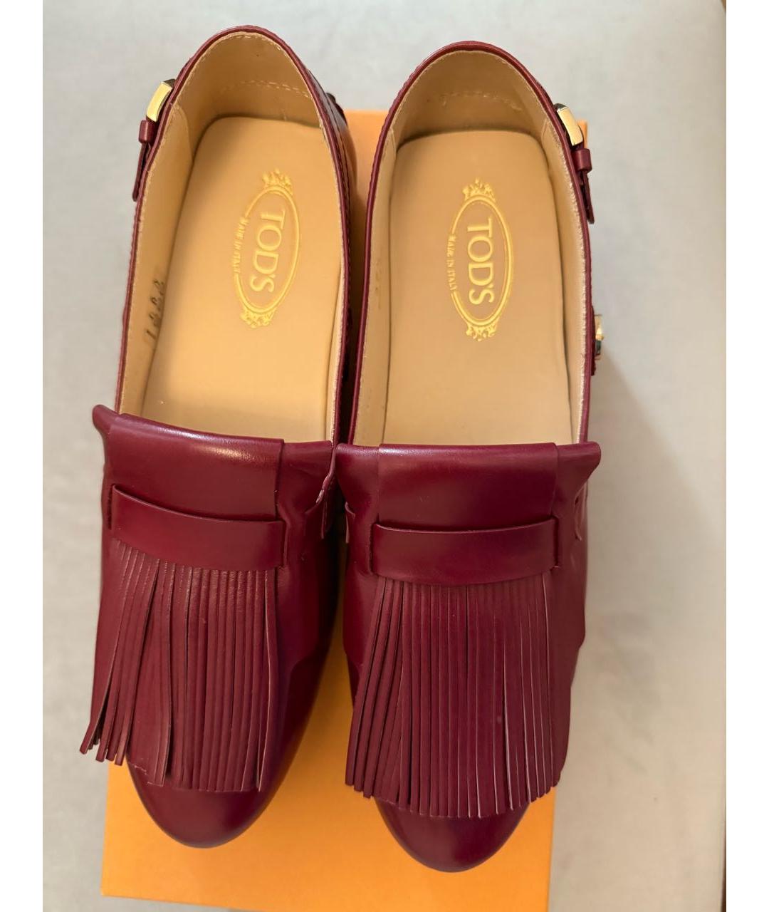 TOD'S Бордовые кожаные мокасины, фото 3