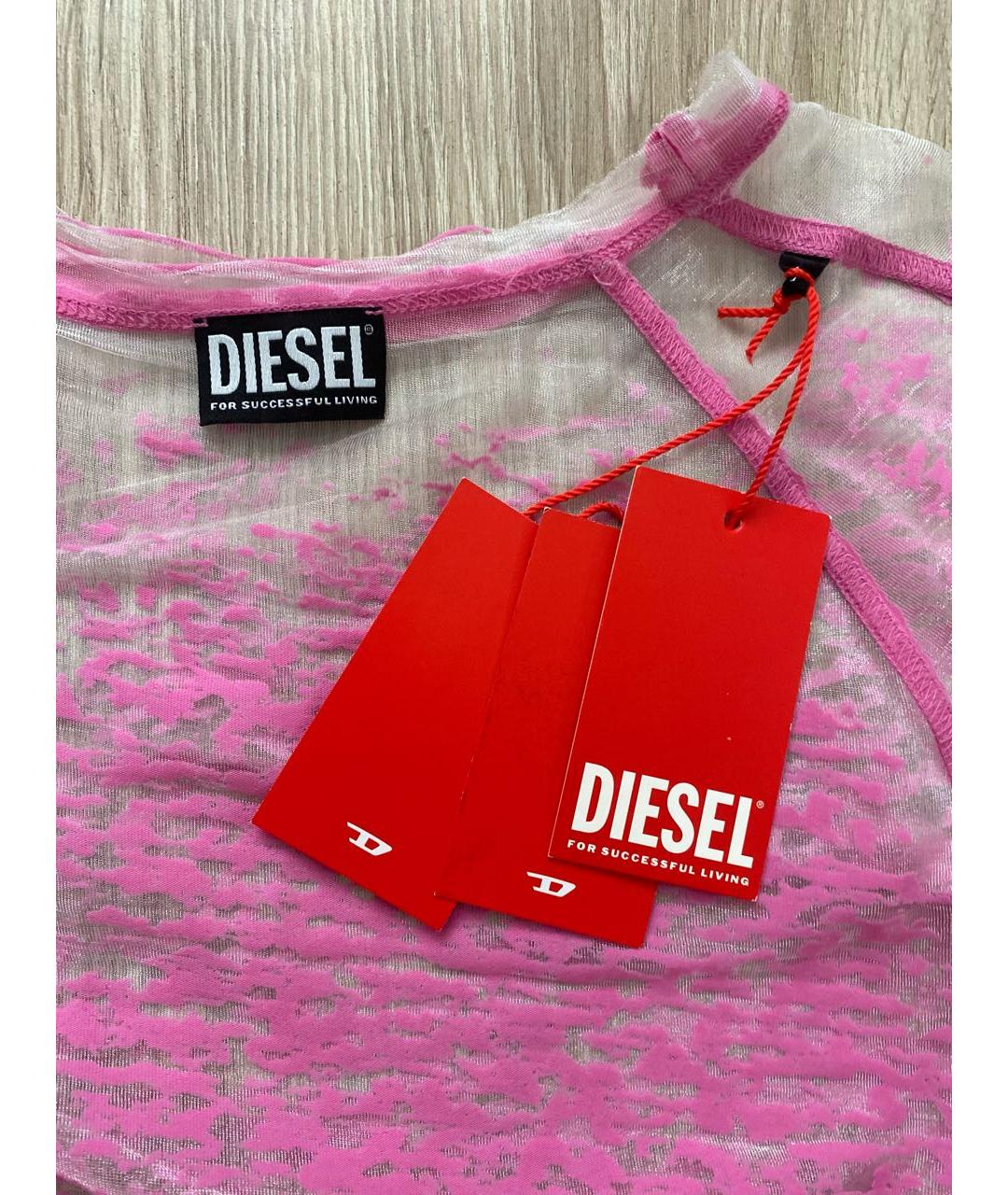 DIESEL Розовая хлопко-полиэстеровая футболка, фото 3