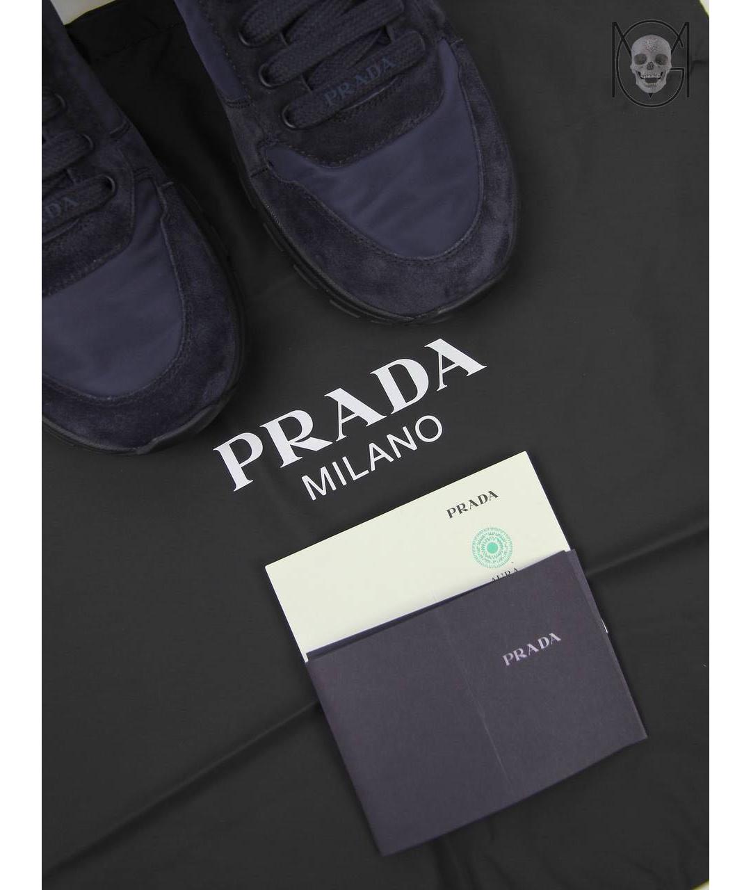 PRADA Темно-синие замшевые низкие кроссовки / кеды, фото 9