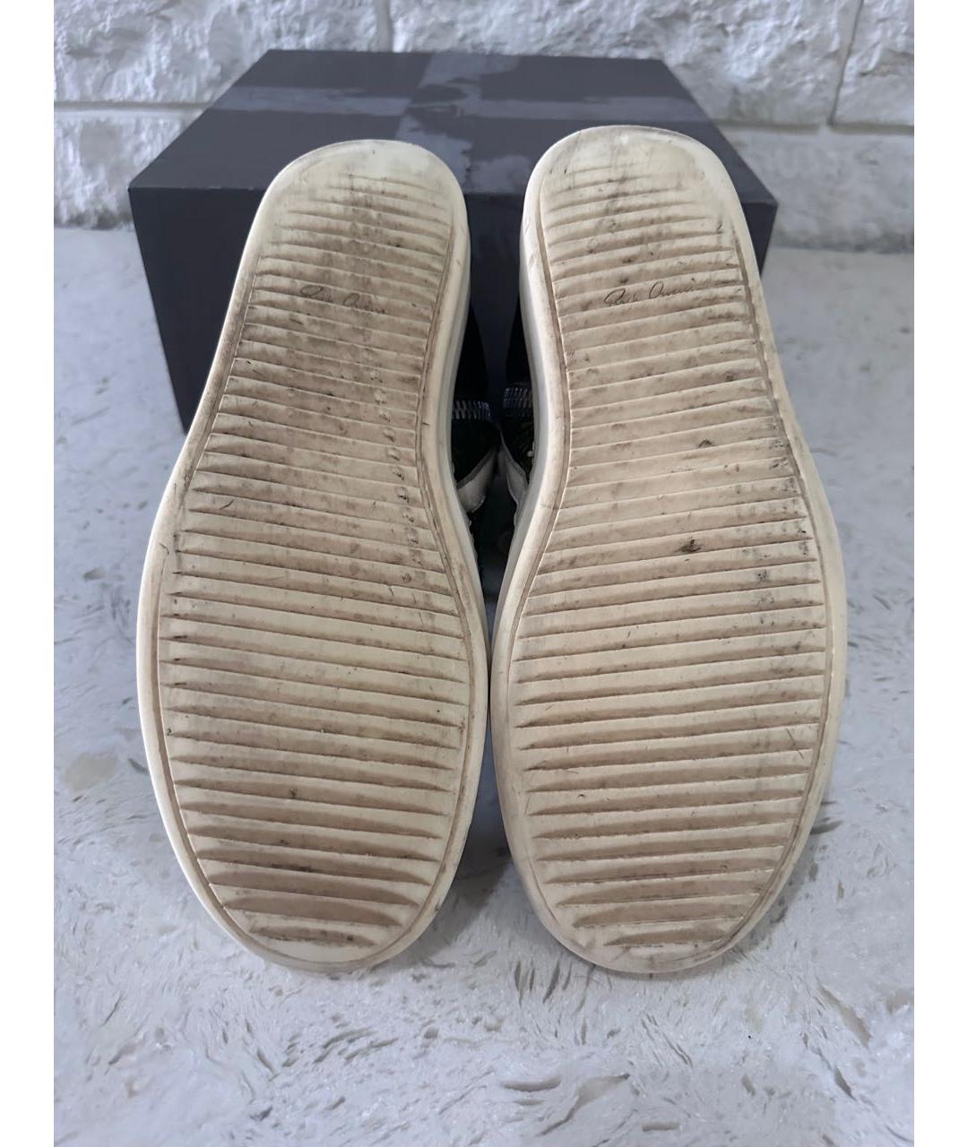 RICK OWENS Зеленые кожаные высокие кроссовки / кеды, фото 3