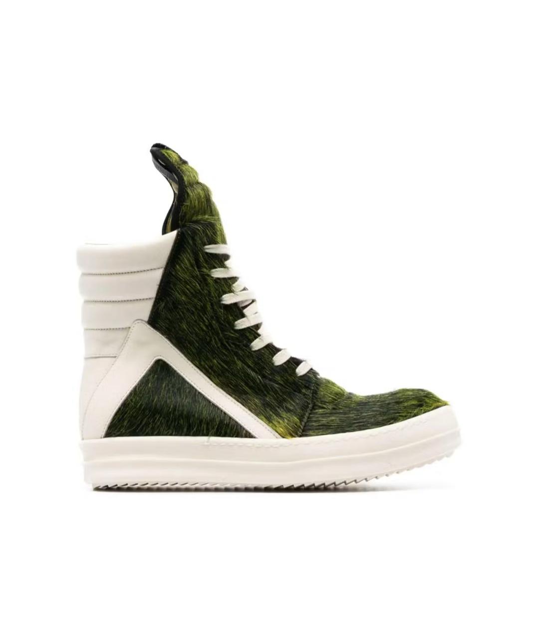 RICK OWENS Зеленые кожаные высокие кроссовки / кеды, фото 1