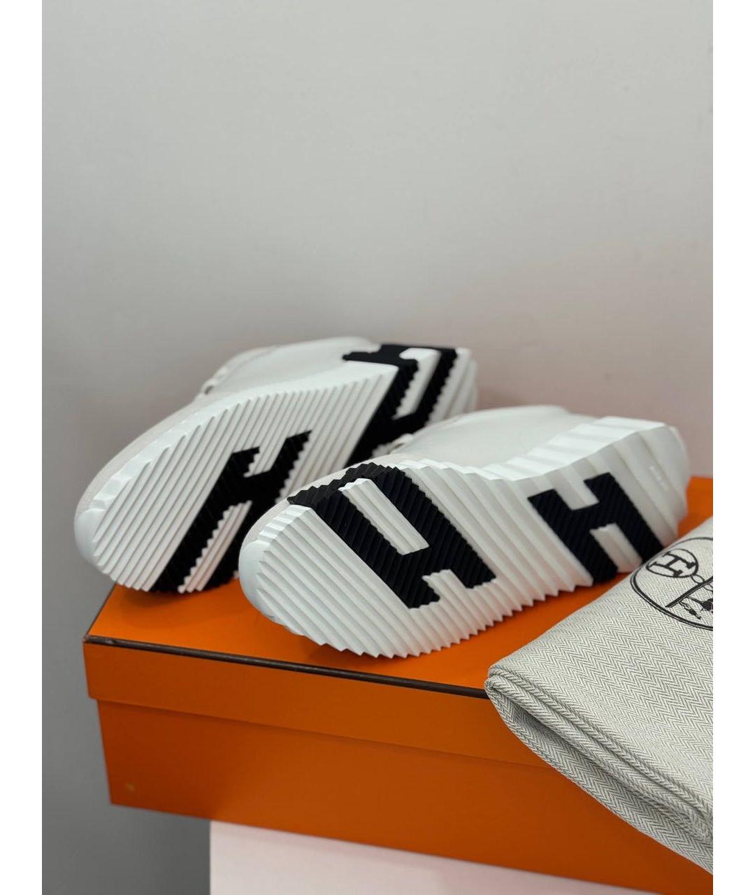 HERMES Белые кожаные кроссовки, фото 4