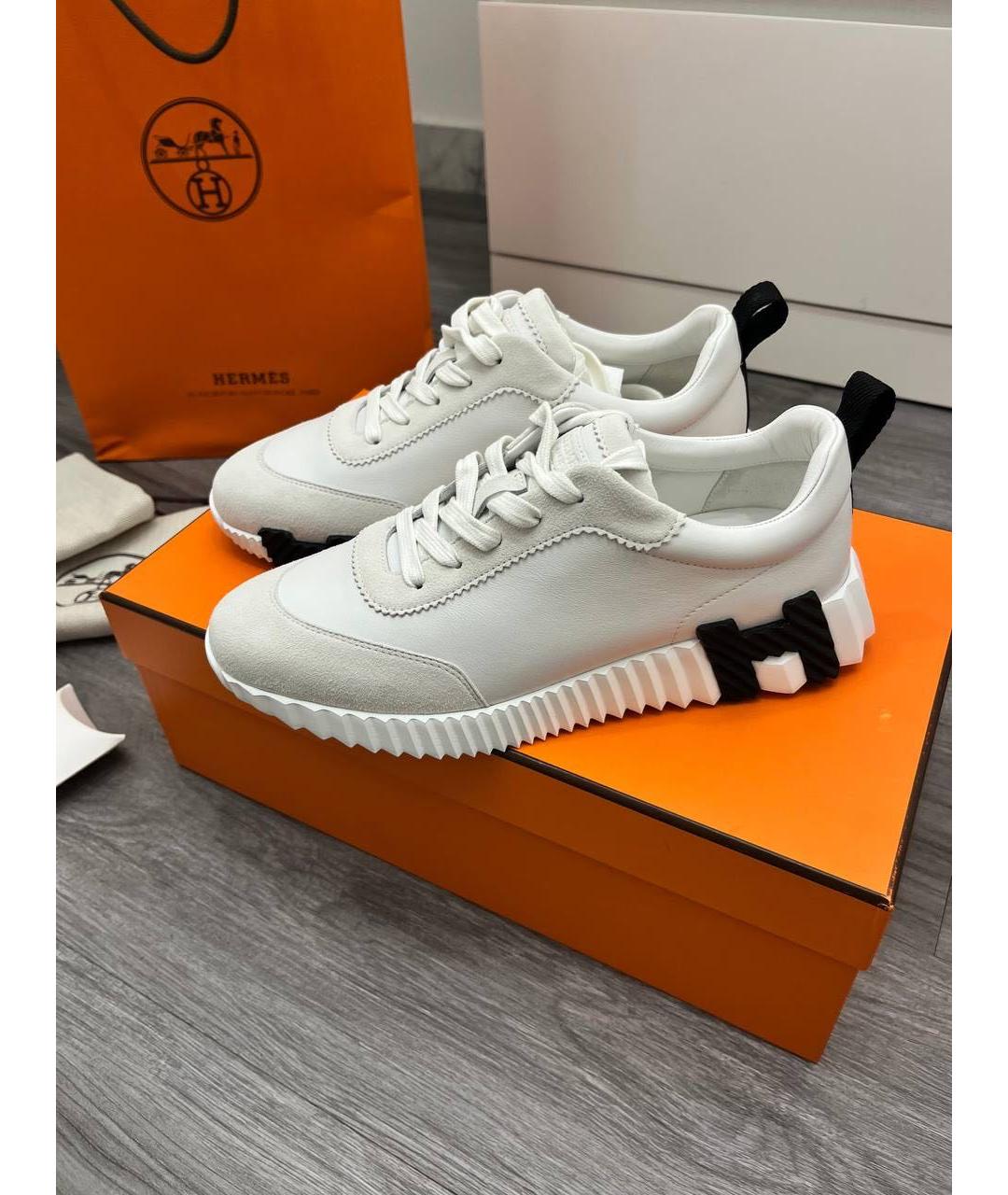 HERMES Белые кожаные кроссовки, фото 6