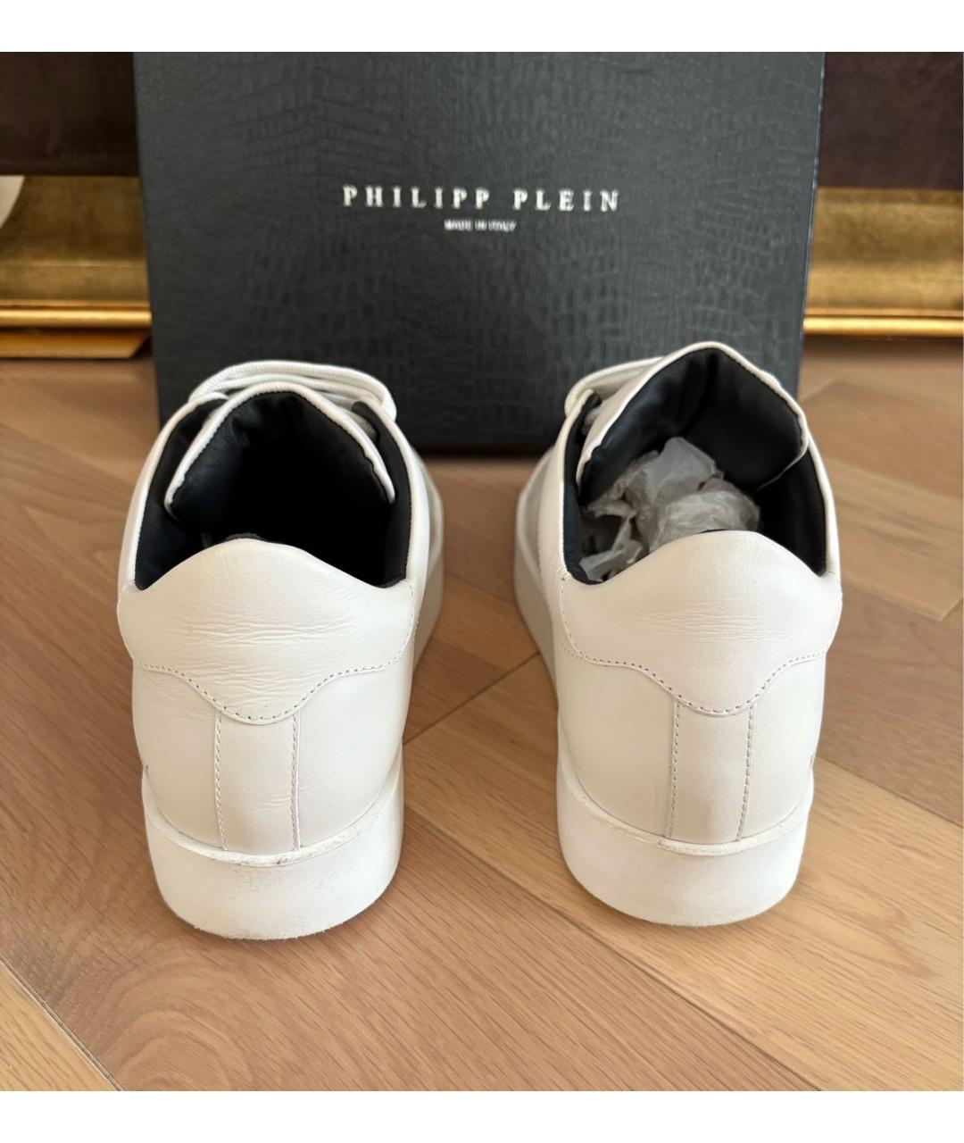 PHILIPP PLEIN Белые кожаные низкие кроссовки / кеды, фото 4
