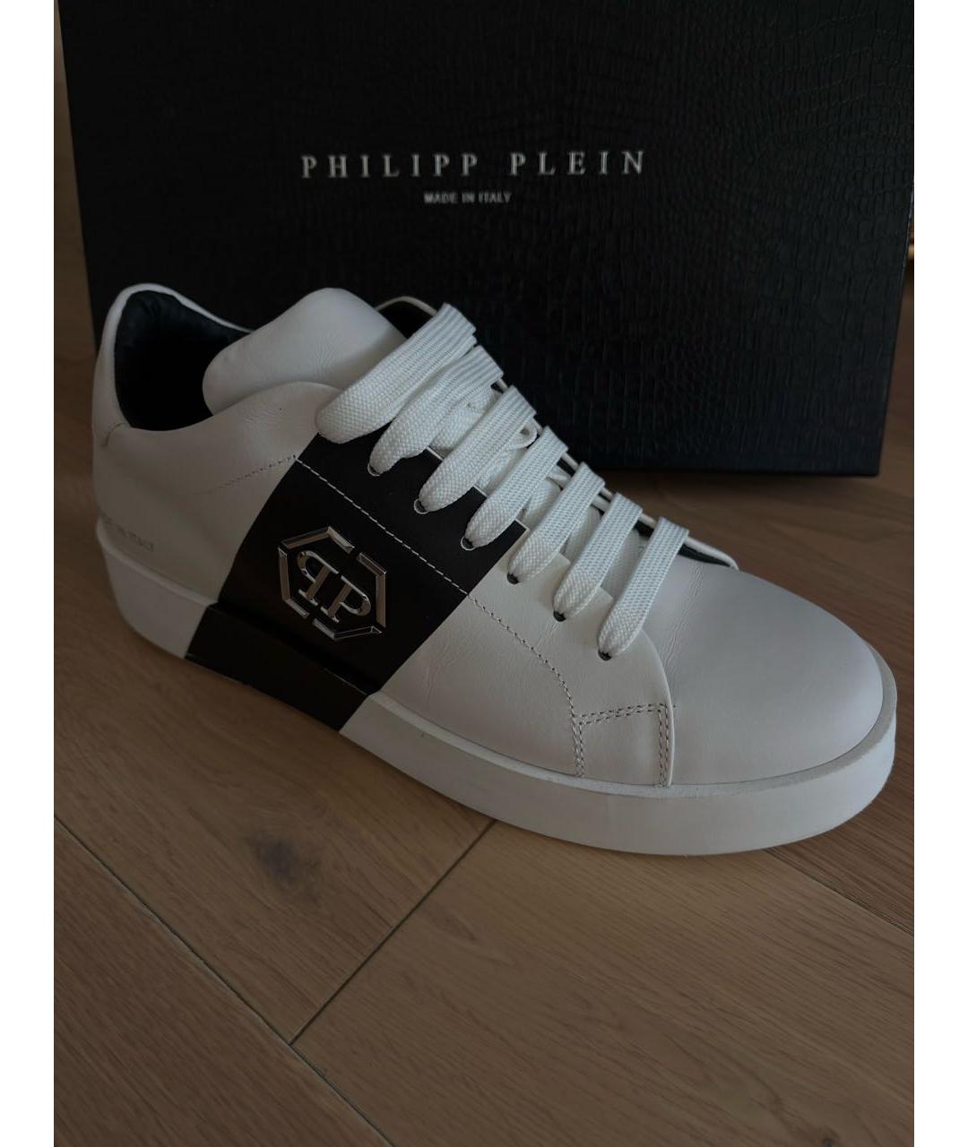 PHILIPP PLEIN Белые кожаные низкие кроссовки / кеды, фото 7
