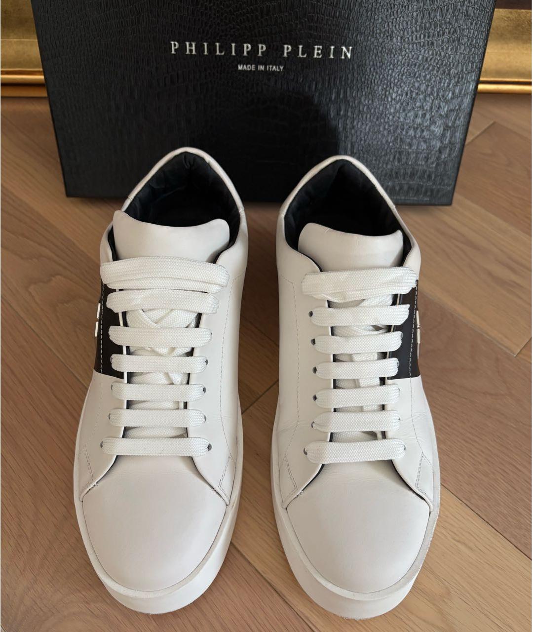 PHILIPP PLEIN Белые кожаные низкие кроссовки / кеды, фото 2
