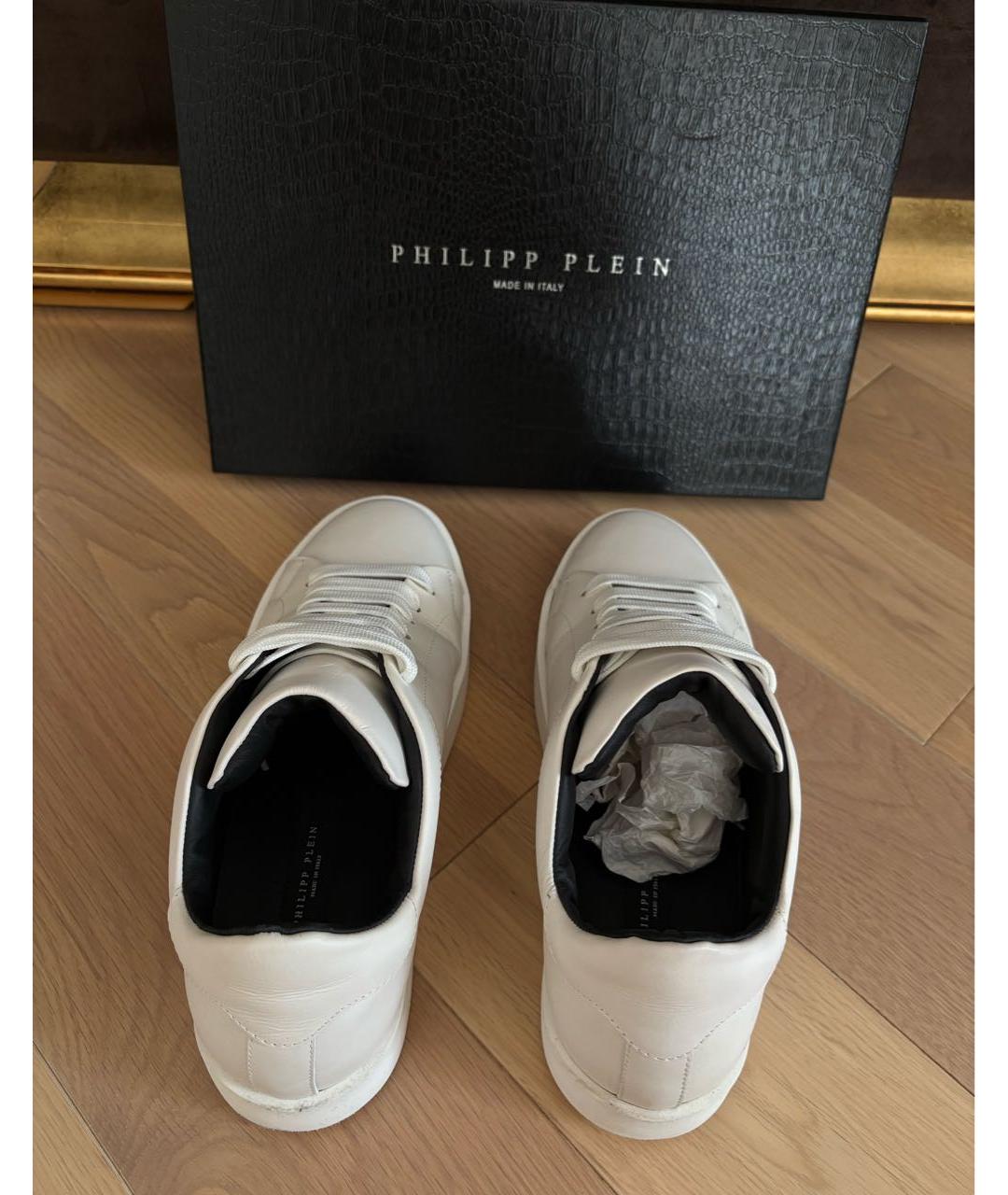 PHILIPP PLEIN Белые кожаные низкие кроссовки / кеды, фото 3