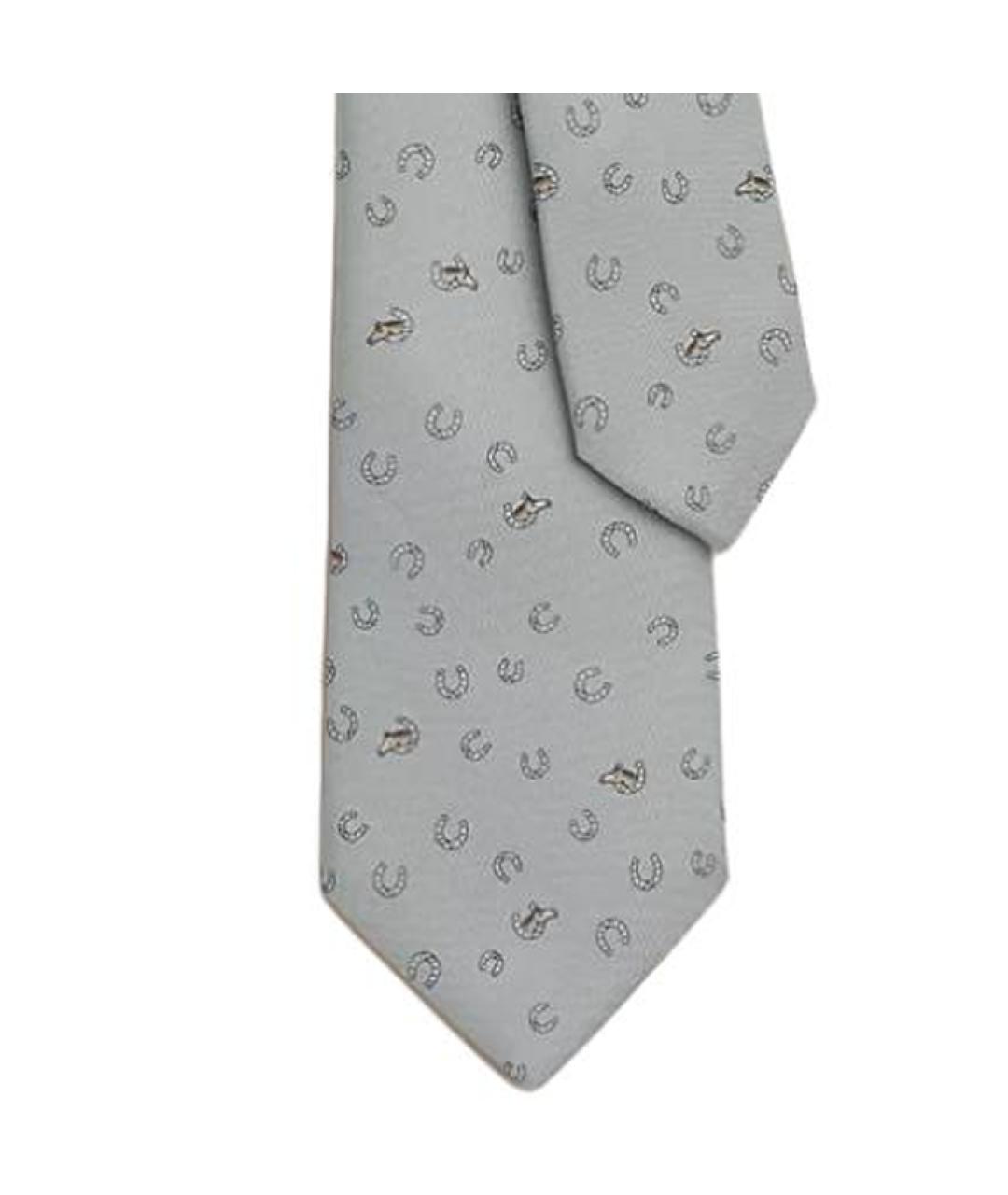 HERMES Серый шелковый галстук, фото 2