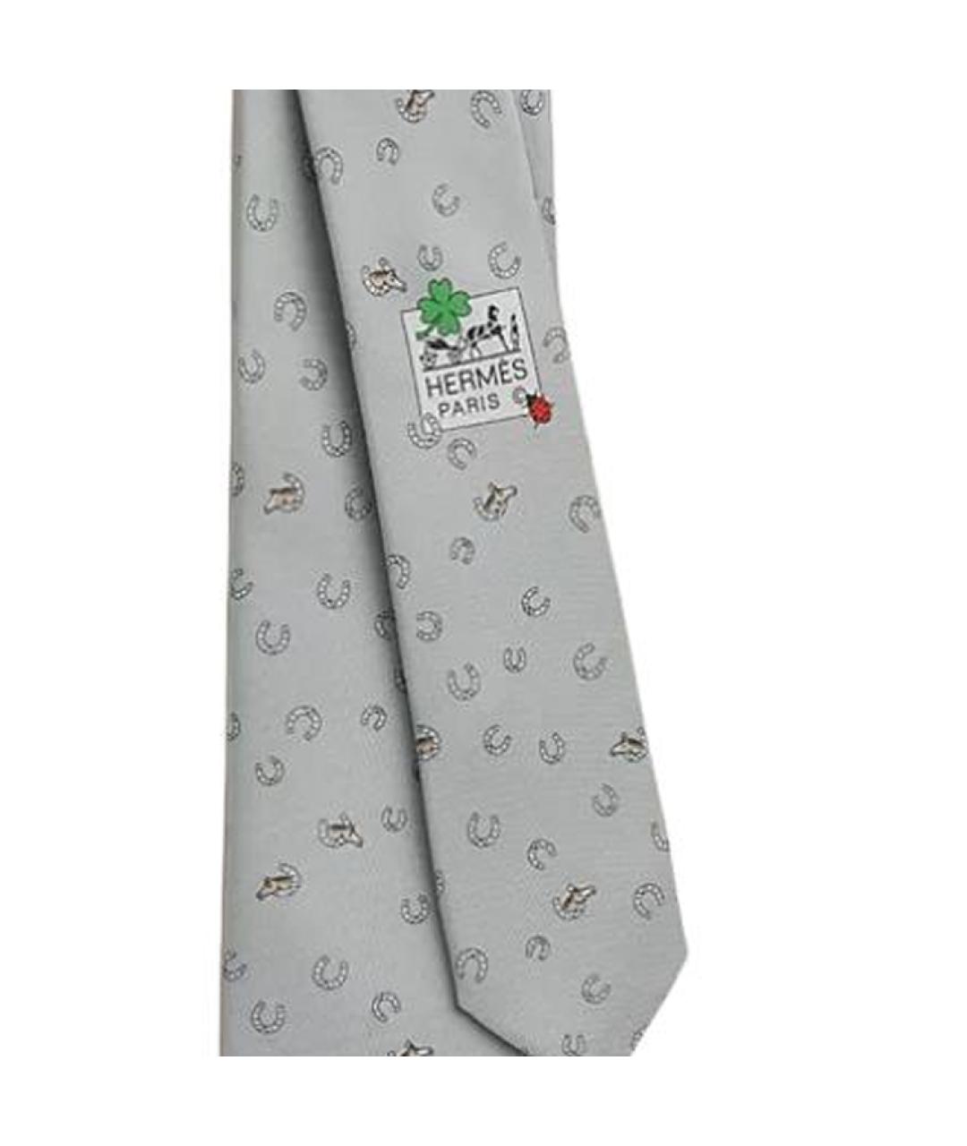 HERMES Серый шелковый галстук, фото 3