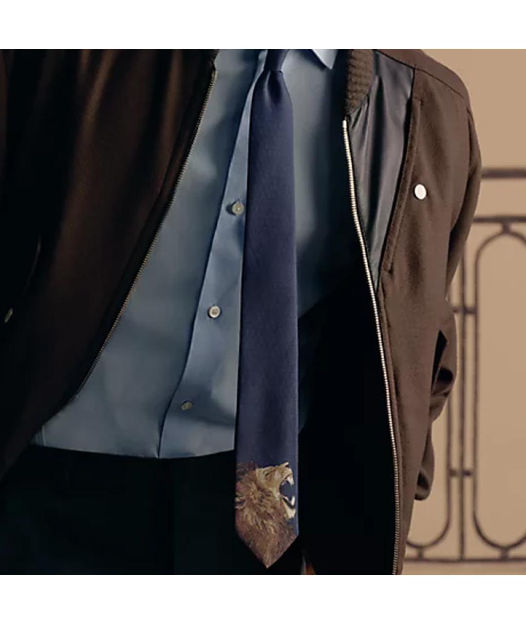 HERMES Темно-синий шелковый галстук, фото 3