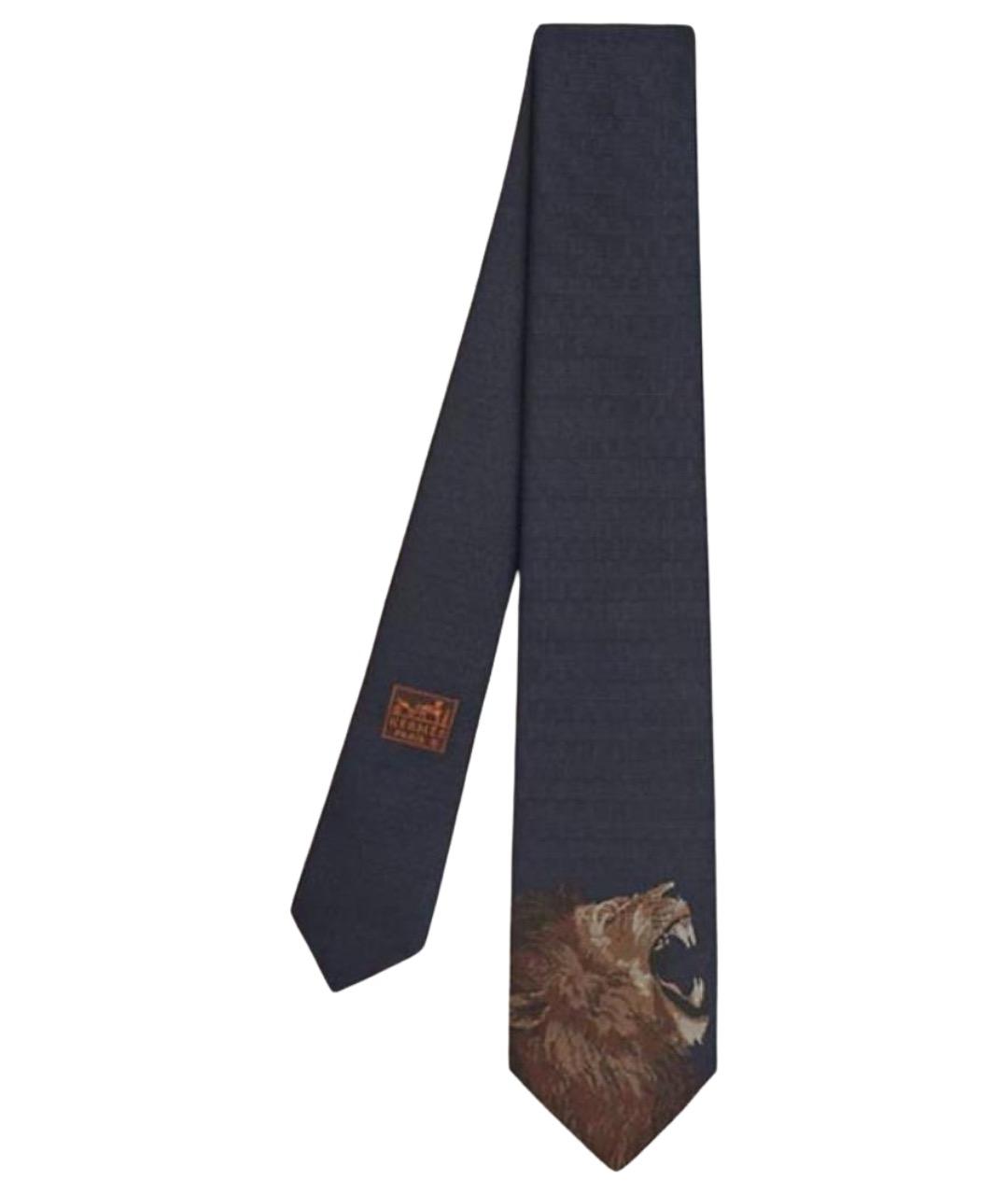 HERMES Темно-синий шелковый галстук, фото 1