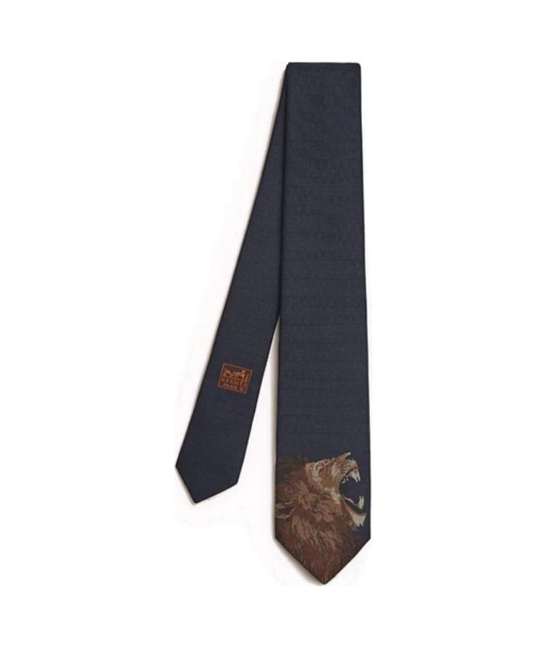 HERMES Темно-синий шелковый галстук, фото 4