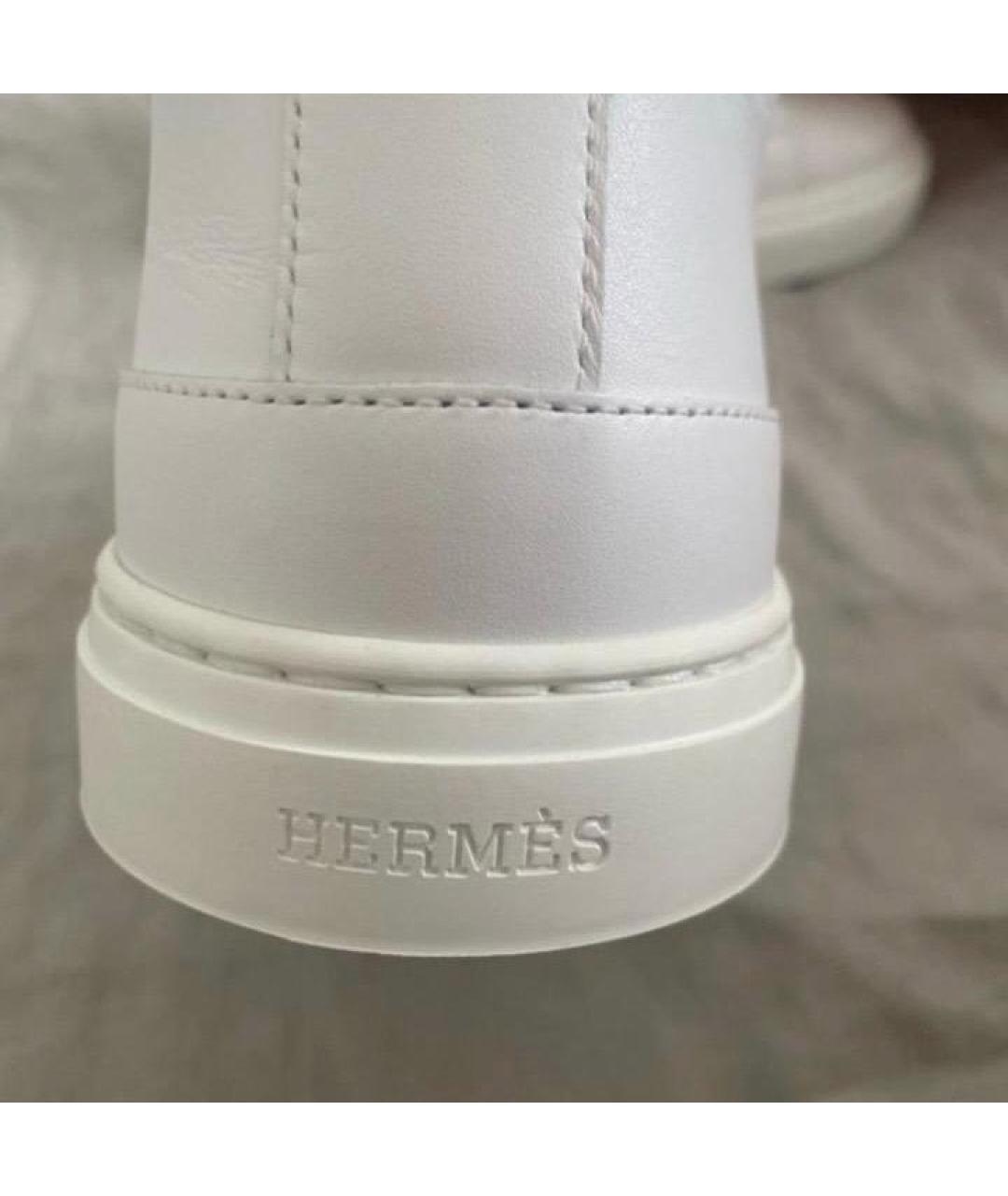 HERMES Белые кожаные кеды, фото 4