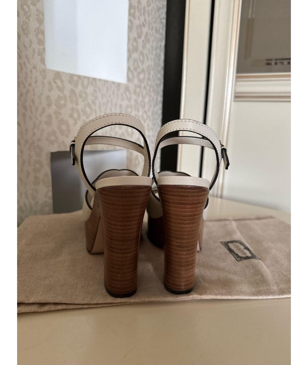 GUCCI Бежевые кожаные босоножки, фото 4