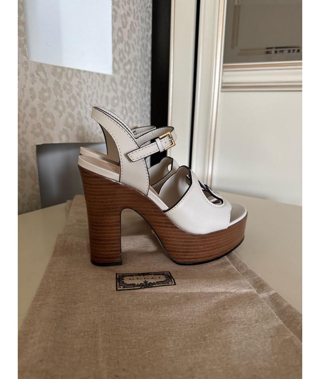 GUCCI Бежевые кожаные босоножки, фото 7