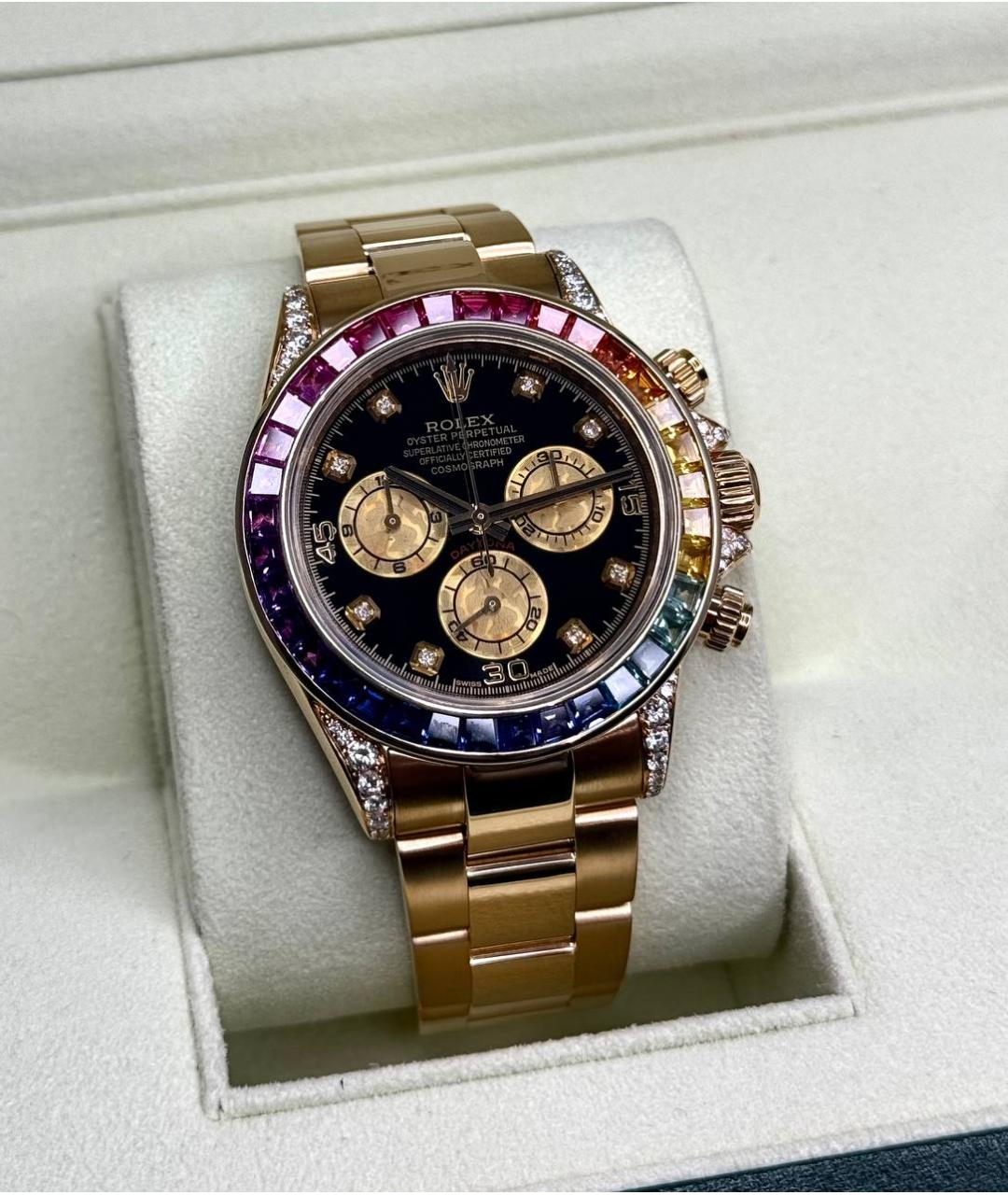ROLEX Черные часы из желтого золота, фото 3