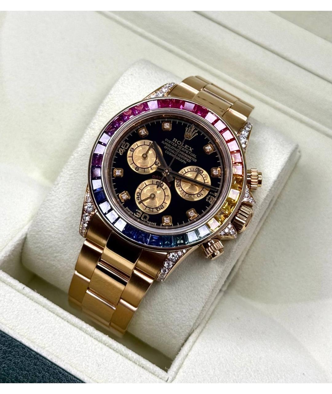 ROLEX Черные часы из желтого золота, фото 4