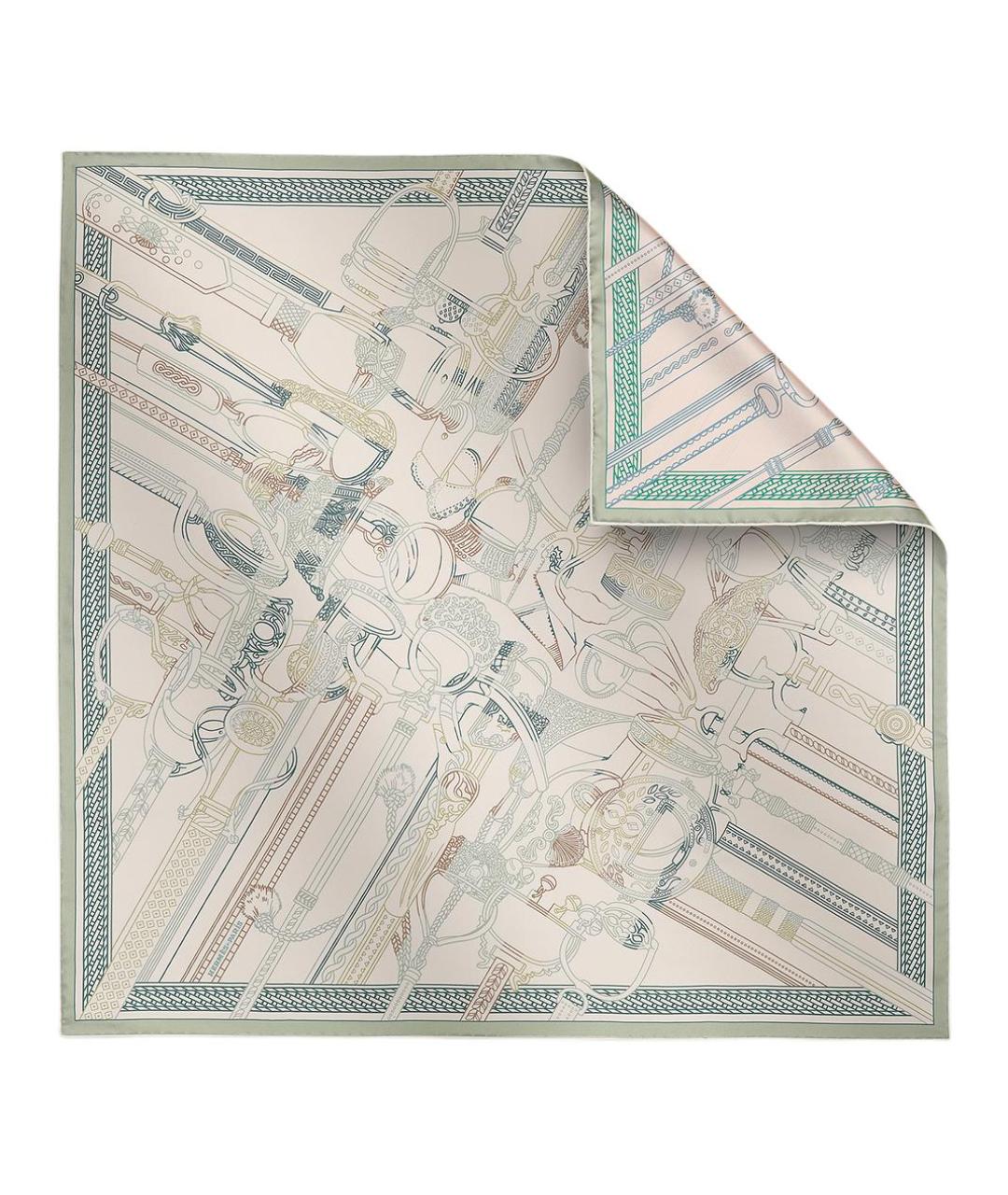 HERMES Зеленый шелковый шарф, фото 2