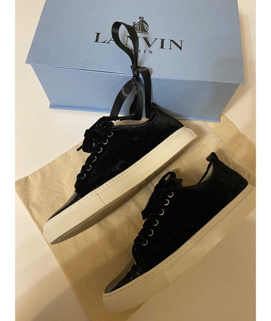 LANVIN Черные бархатные кроссовки, фото 6