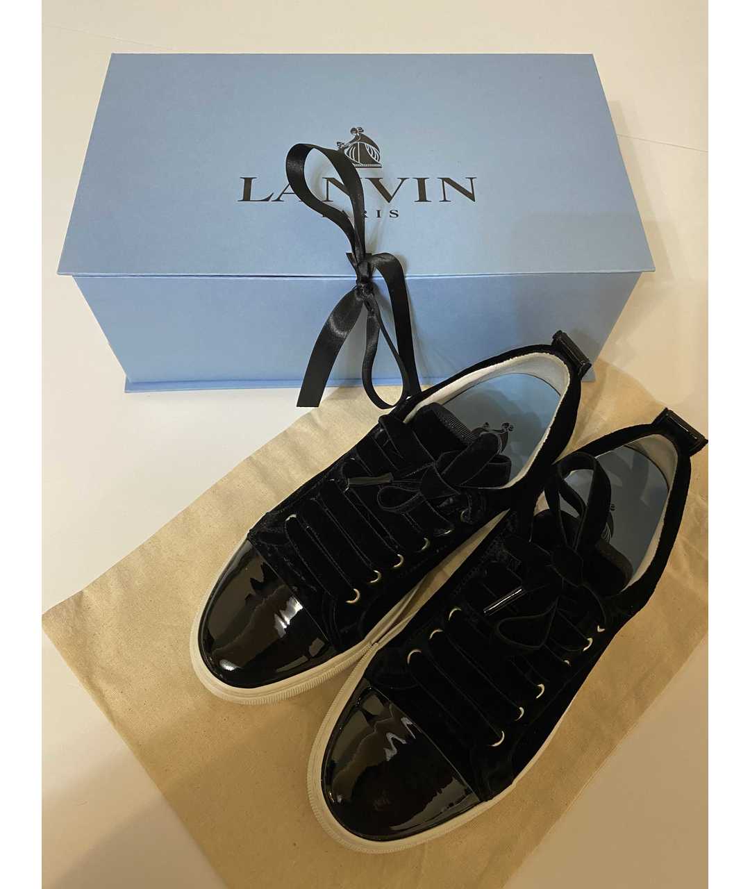 LANVIN Черные бархатные кроссовки, фото 5