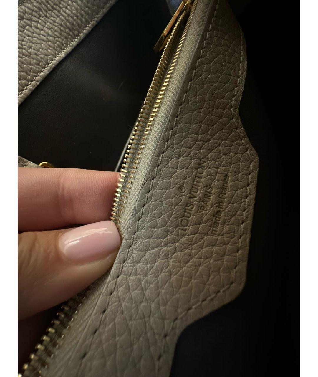 LOUIS VUITTON Бежевая кожаная сумка с короткими ручками, фото 7