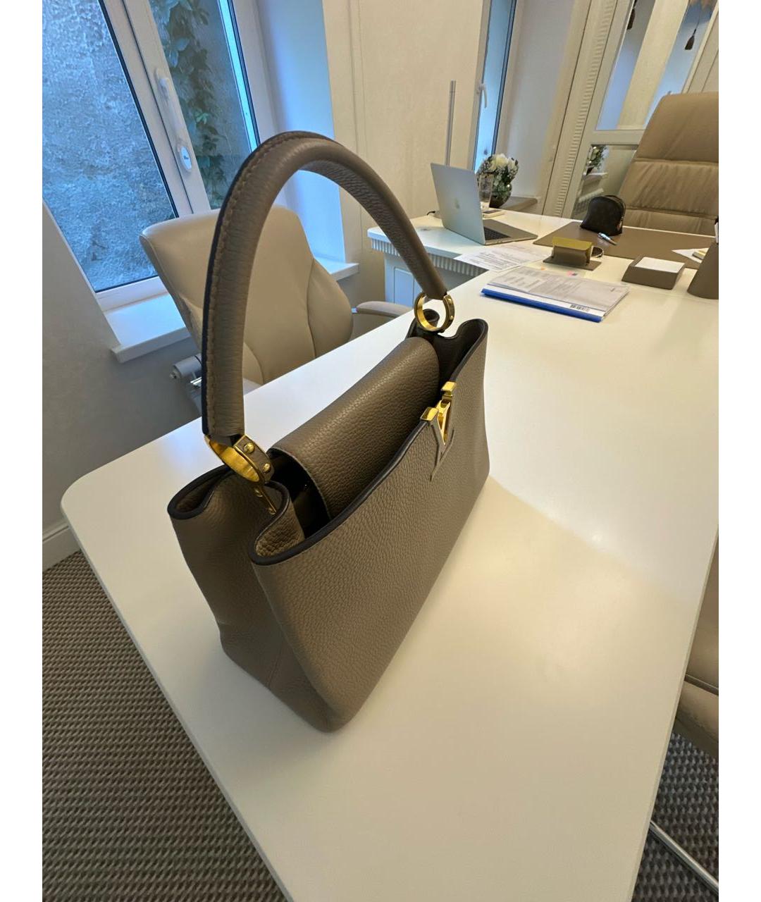 LOUIS VUITTON Бежевая кожаная сумка с короткими ручками, фото 2