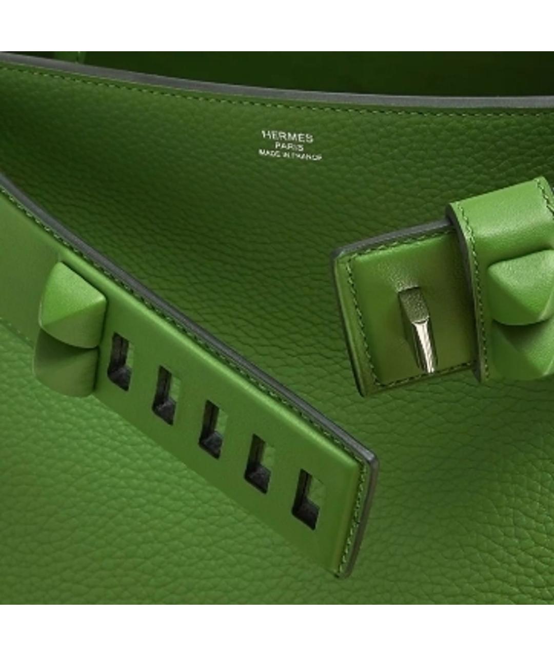 HERMES Зеленая кожаная сумка с короткими ручками, фото 5