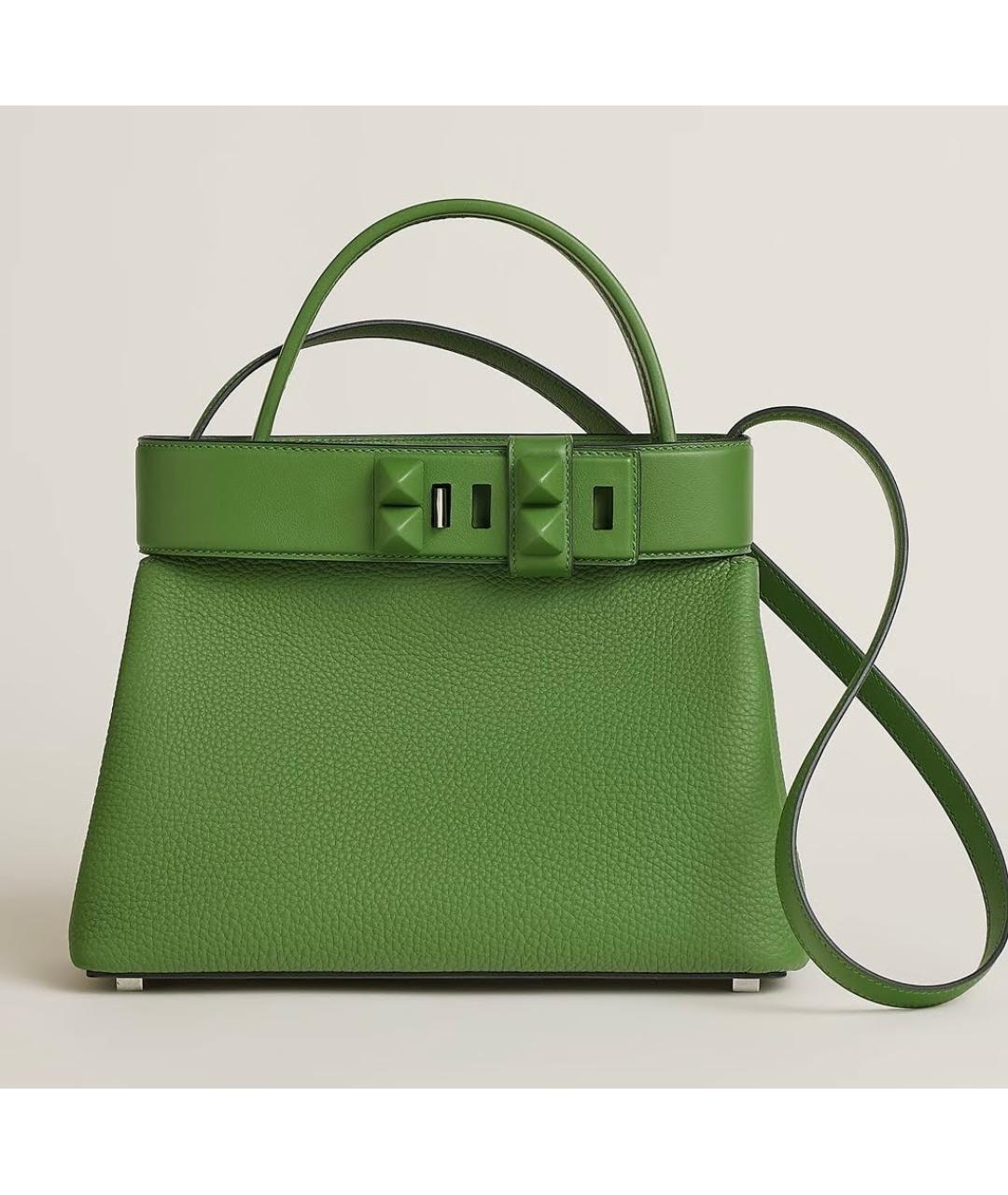 HERMES Зеленая кожаная сумка с короткими ручками, фото 7