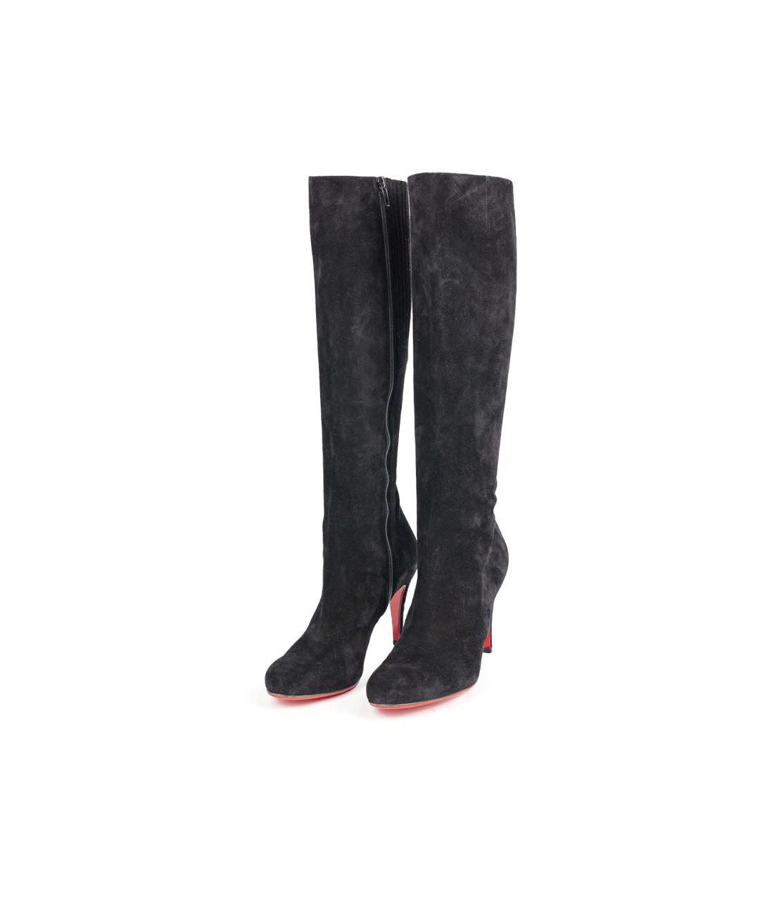 CHRISTIAN LOUBOUTIN Черные замшевые сапоги, фото 3
