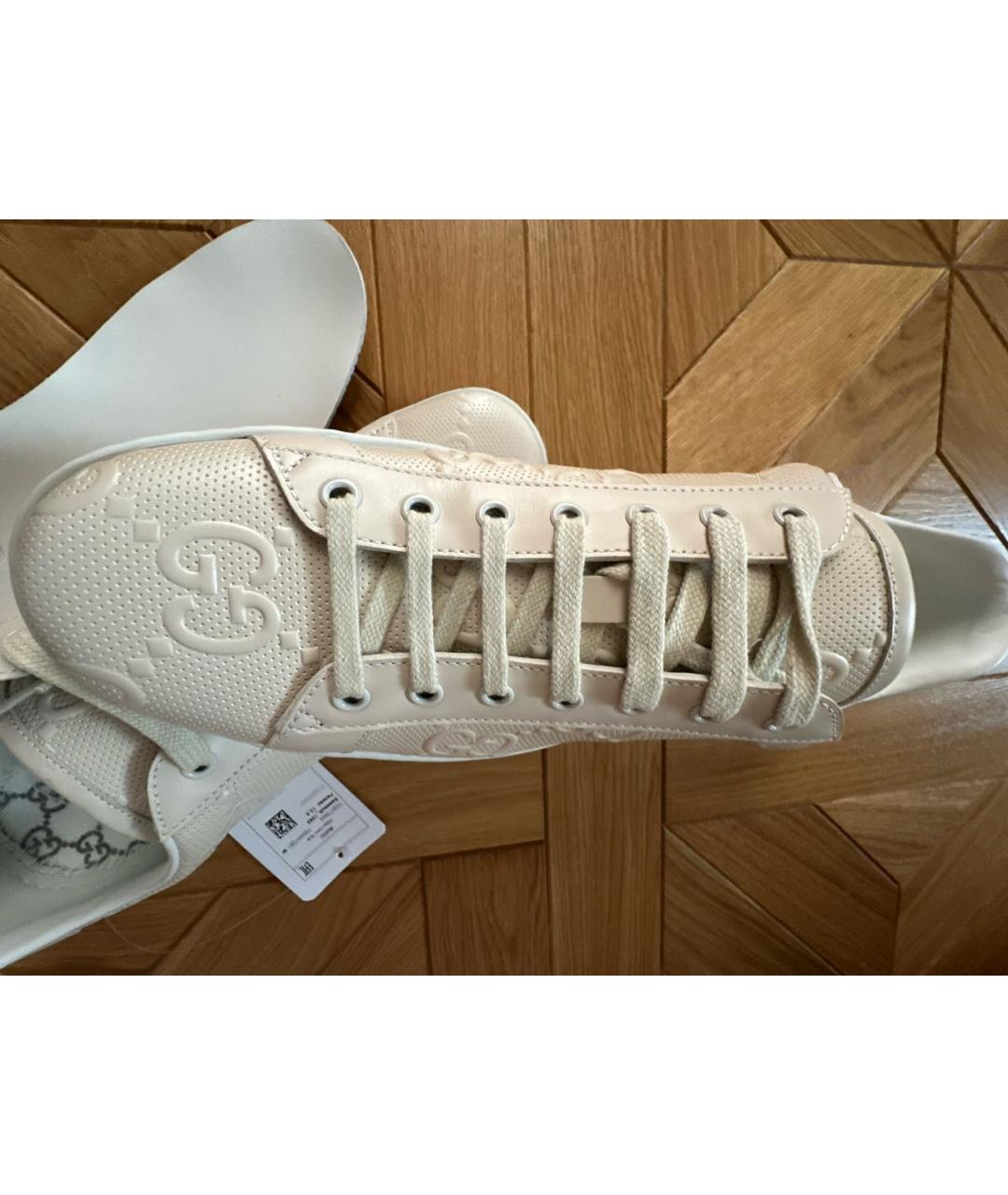 GUCCI Бежевые кожаные низкие кроссовки / кеды, фото 8