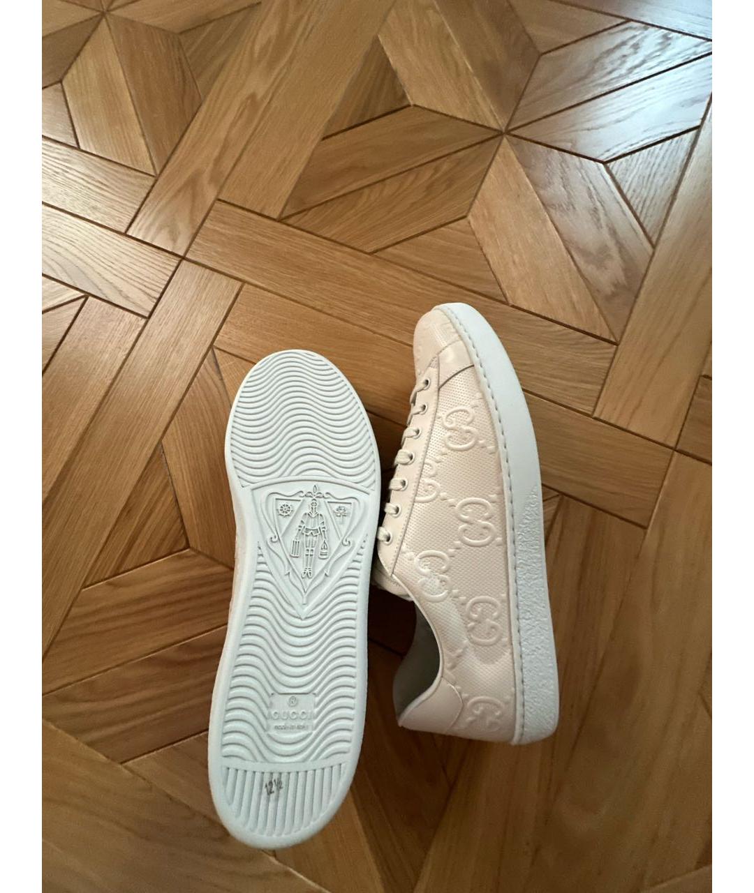 GUCCI Бежевые кожаные низкие кроссовки / кеды, фото 5