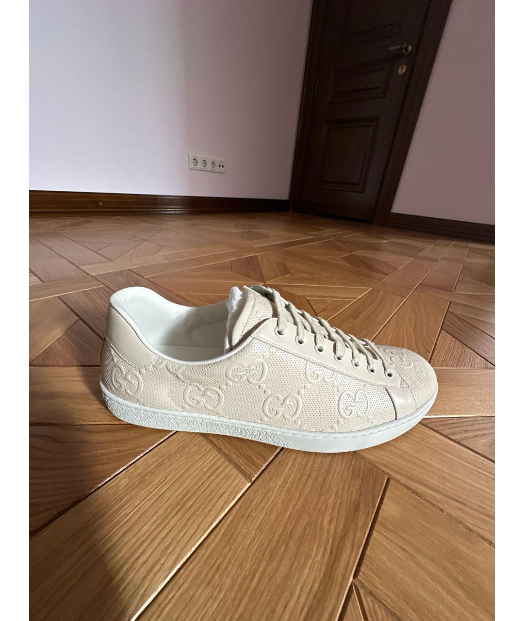 GUCCI Бежевые кожаные низкие кроссовки / кеды, фото 9