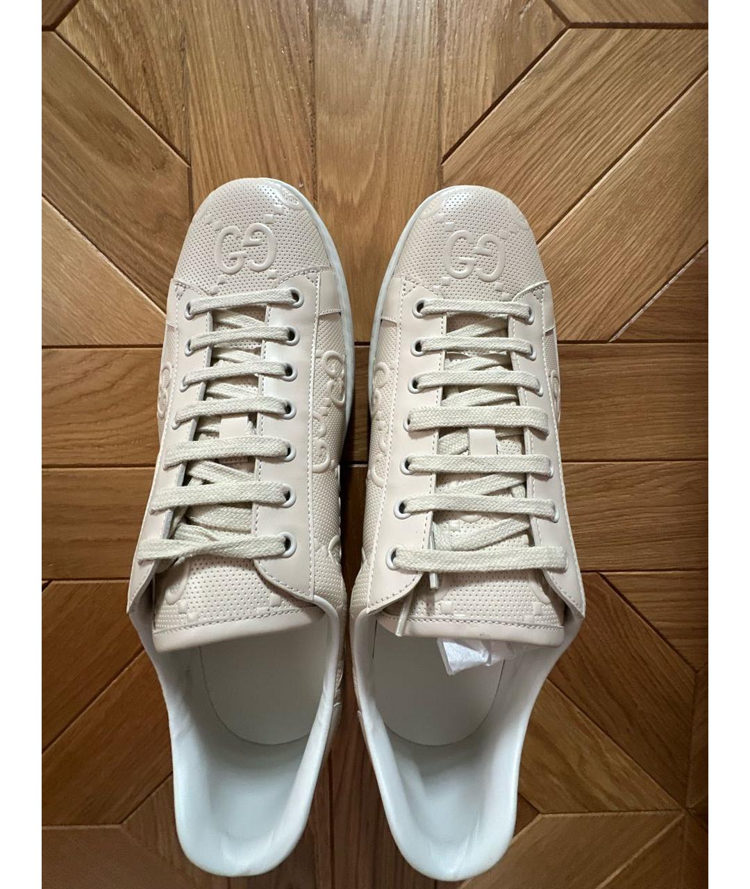 GUCCI Бежевые кожаные низкие кроссовки / кеды, фото 3