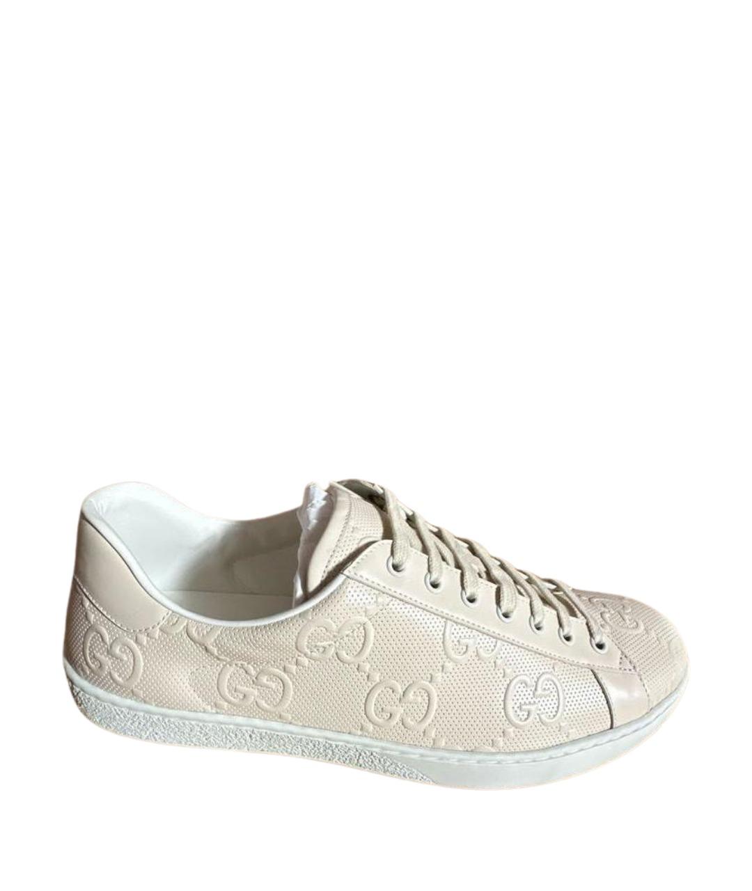 GUCCI Бежевые кожаные низкие кроссовки / кеды, фото 1