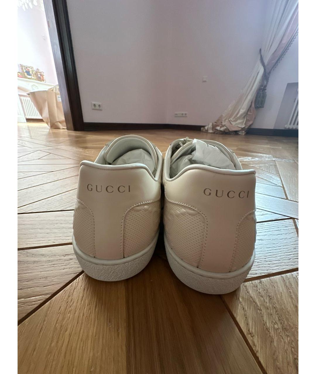 GUCCI Бежевые кожаные низкие кроссовки / кеды, фото 4