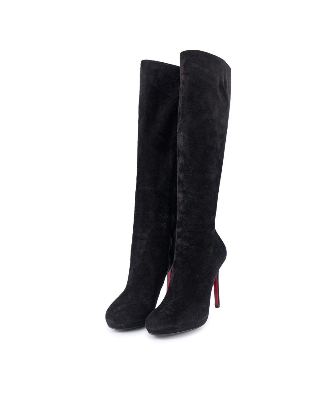 CHRISTIAN LOUBOUTIN Черные замшевые сапоги, фото 2