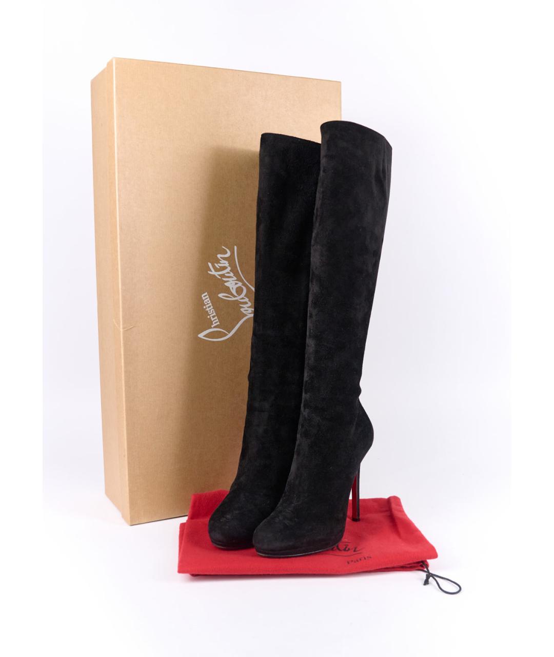 CHRISTIAN LOUBOUTIN Черные замшевые сапоги, фото 5