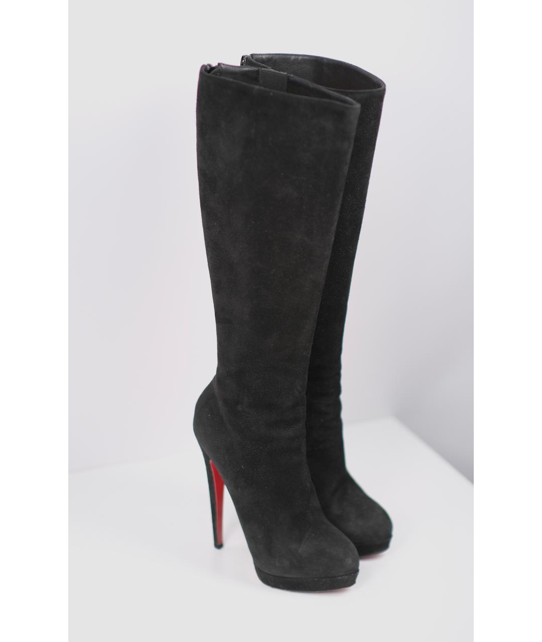 CHRISTIAN LOUBOUTIN Черные замшевые сапоги, фото 3