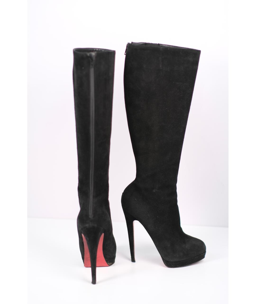 CHRISTIAN LOUBOUTIN Черные замшевые сапоги, фото 5