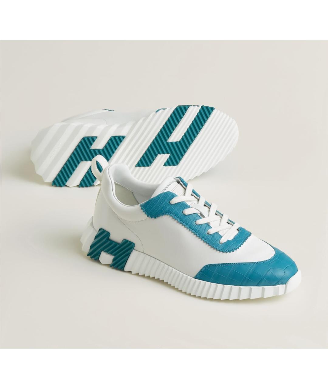 HERMES Белые низкие кроссовки / кеды из экзотической кожи, фото 2