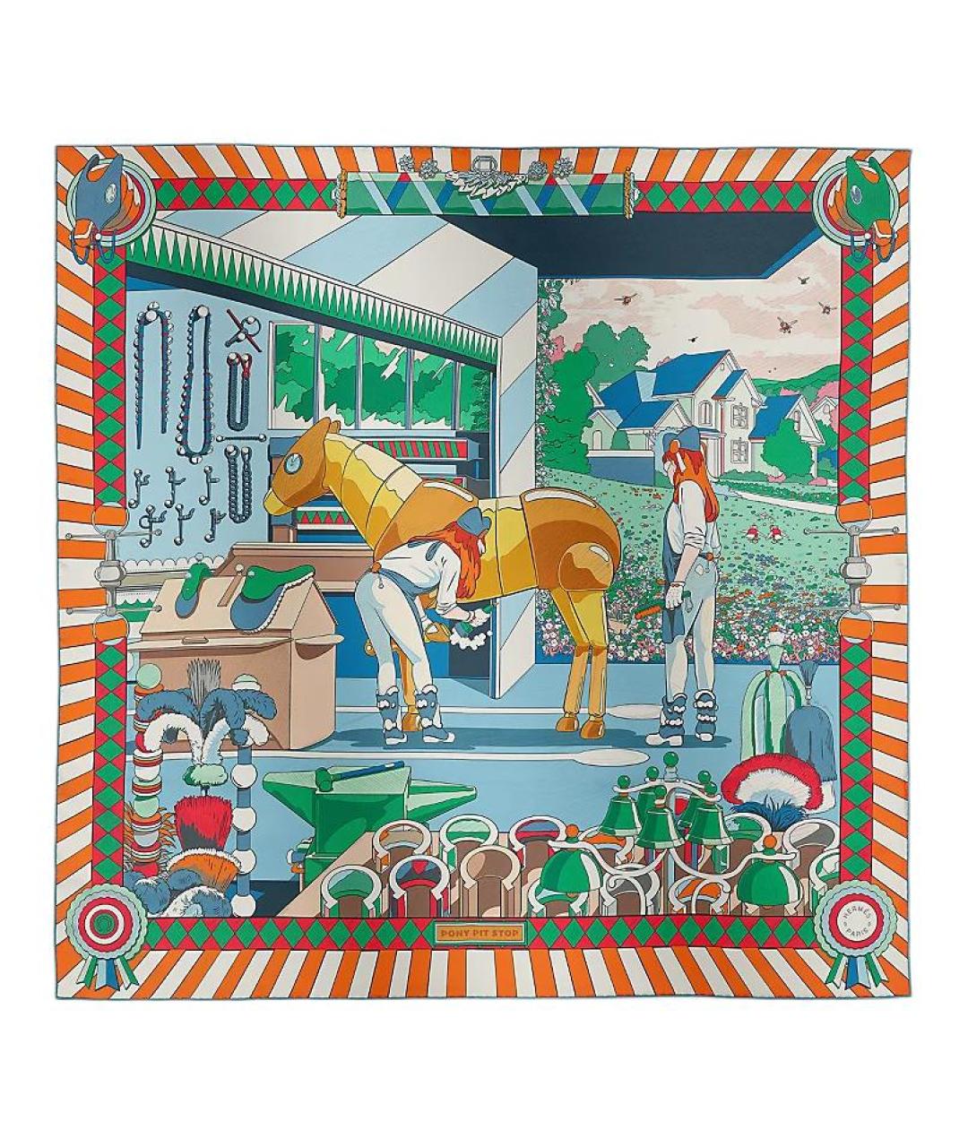 HERMES Мульти шелковый шарф, фото 1