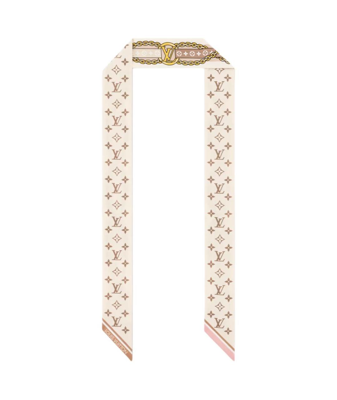 LOUIS VUITTON Бежевый шелковый шарф, фото 2