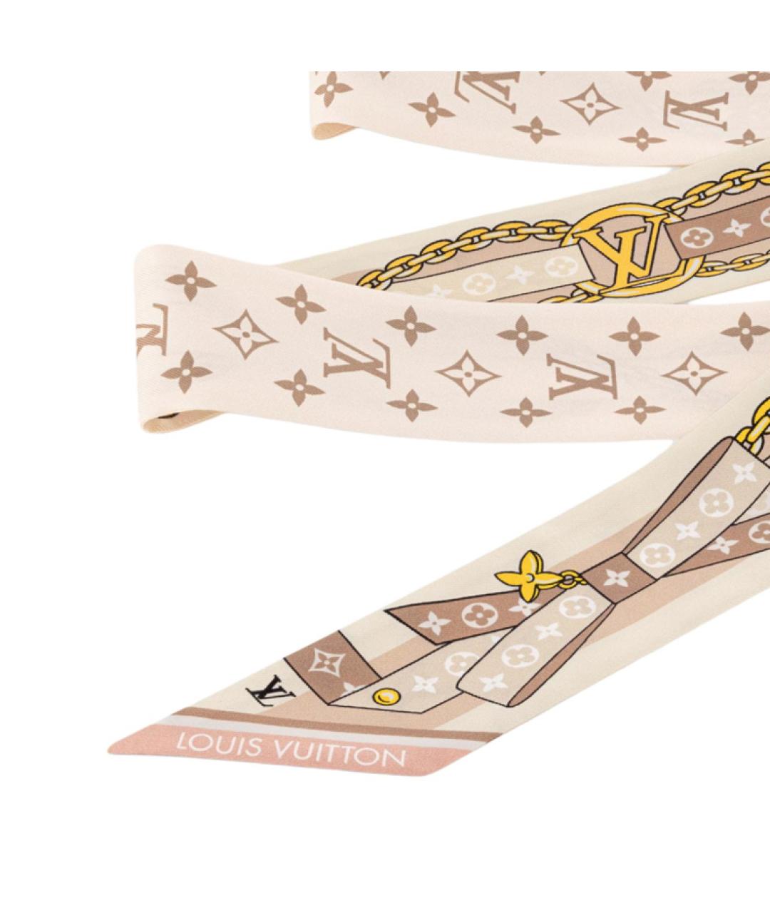 LOUIS VUITTON Бежевый шелковый шарф, фото 3